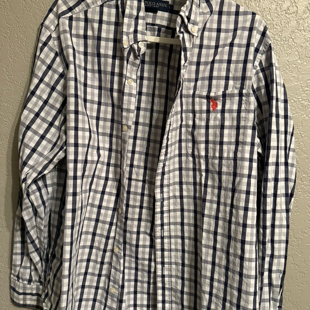 U.S. Polo Assn. Men's Navy and White Plaid Shirt